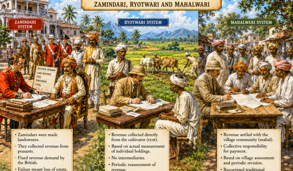 How the British Taxed the Land: Zamindari, Ryotwari and Mahalwari image - ChatGPT Image Jul 12, 2026, 11_19_57 AM.