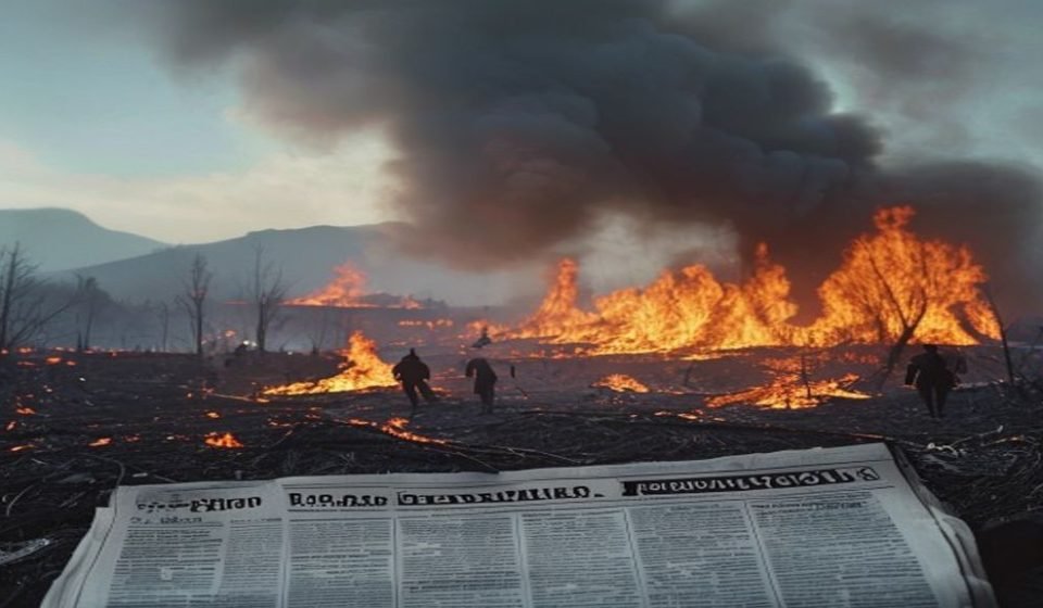 Editorial illustration: Europe's Wildfires Force Mass Evacuations