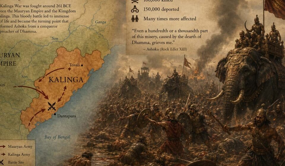 Illustration of the Kalinga War as the turning point in Emperor Ashoka life