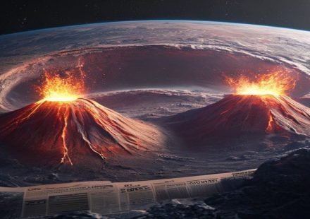 Editorial illustration: NASA Observes Barnard's Loop, a Cosmic Illusion of Twin Volcanoes