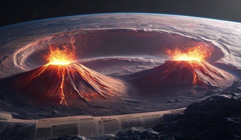 Editorial illustration: NASA Observes Barnard's Loop, a Cosmic Illusion of Twin Volcanoes