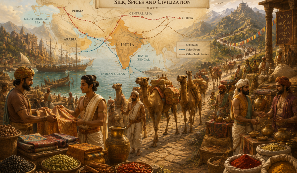 Trade Routes of Ancient India: Silk, Spices and Civilization featured image for The Indic Journal.