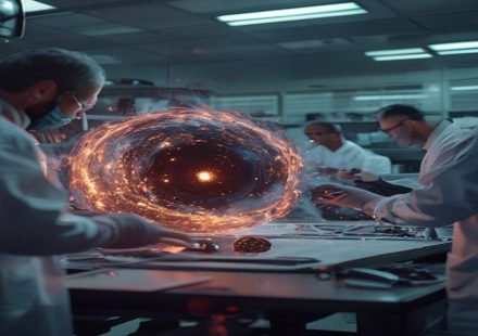 Editorial illustration: Scientists Create Black Hole Like Energy System in Lab
