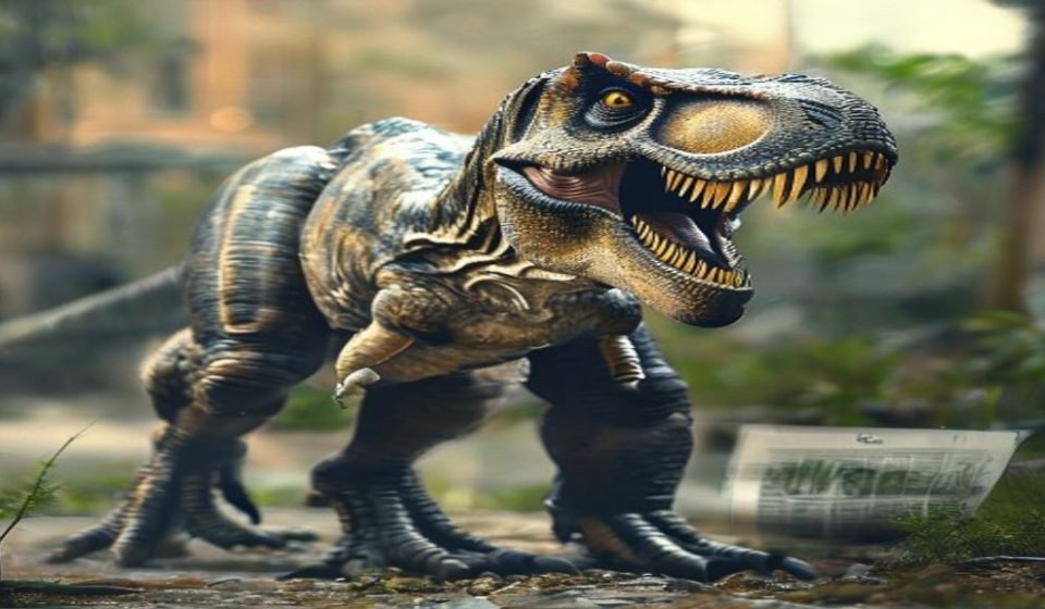 Editorial illustration: T. Rex 'Gus' Fetches $50.1 Million, Sparks Scientific Alarm