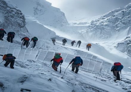 Editorial illustration: Ten Climbers Missing After Broad Peak Avalanche