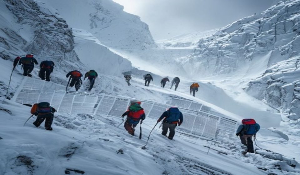 Editorial illustration: Ten Climbers Missing After Broad Peak Avalanche