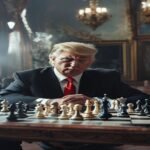 Editorial illustration: Trump, Iran, and the Ghost of Versailles in Geopolitical Chess