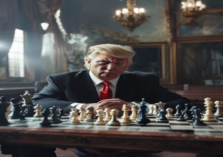 Editorial illustration: Trump, Iran, and the Ghost of Versailles in Geopolitical Chess
