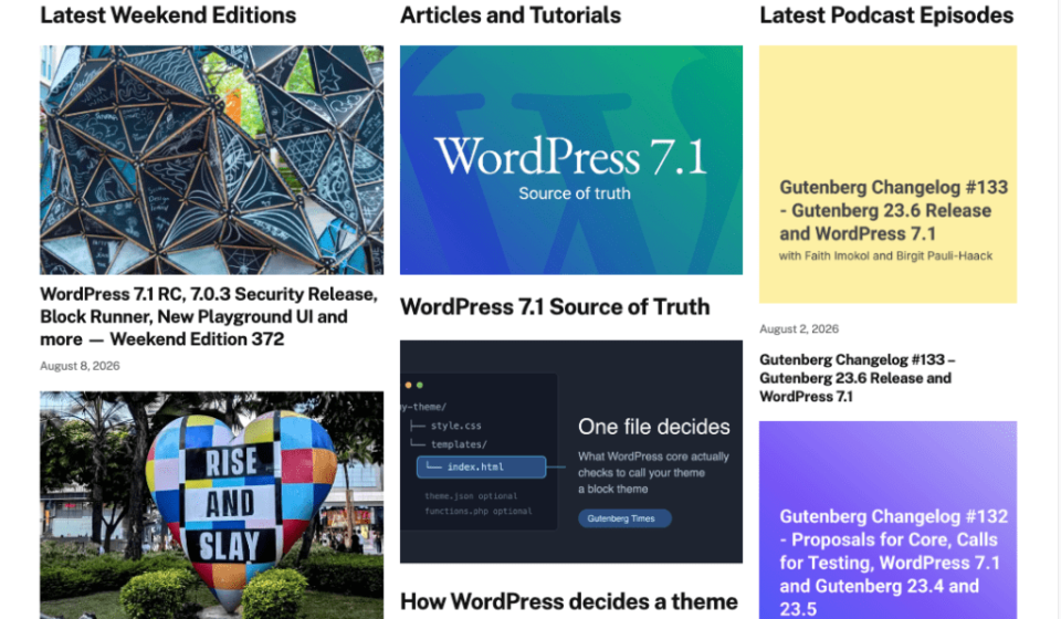 Gutenberg Times: WordPress 7.1 arrives at WordCamp US, Abilities API for developers, and a new theme for Gutenberg.