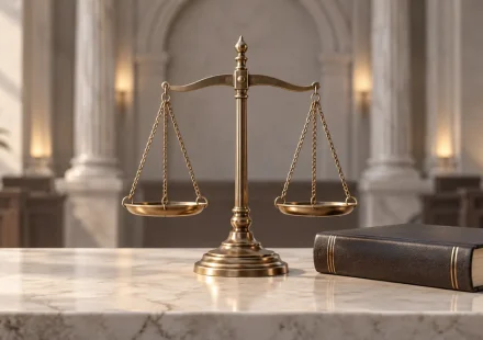 AI-generated representative illustration of law and justice; not an event photograph.