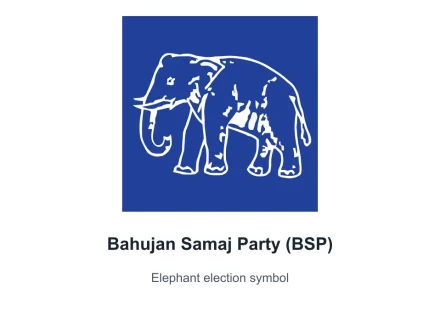 Elephant election symbol for Bahujan Samaj Party (BSP), preserved on a labelled white card; not a party flag.