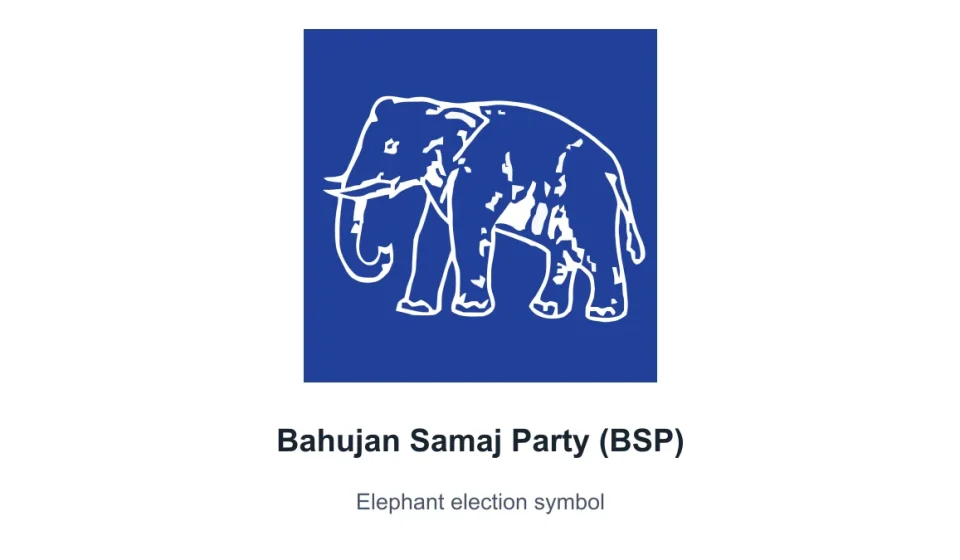 Elephant election symbol for Bahujan Samaj Party (BSP), preserved on a labelled white card; not a party flag.