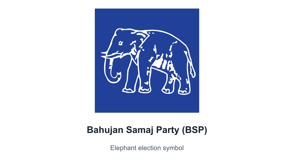 Elephant election symbol for Bahujan Samaj Party (BSP), preserved on a labelled white card; not a party flag.