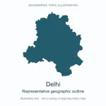 Representative geographic outline of Delhi; simplified geographic illustration, not an official boundary map.