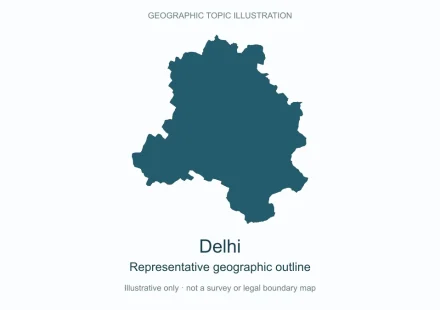 Representative geographic outline of Delhi; simplified geographic illustration, not an official boundary map.