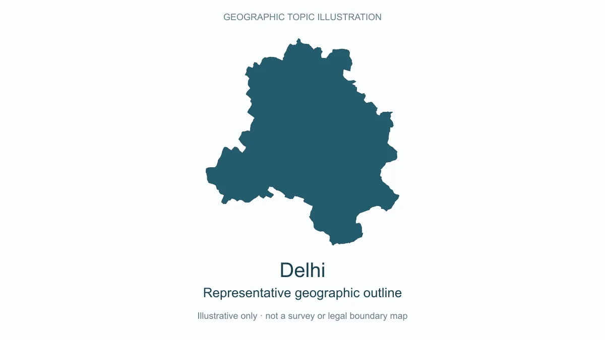 Representative geographic outline of Delhi; simplified geographic illustration, not an official boundary map.