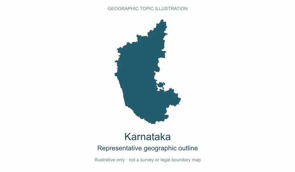Representative geographic outline of Karnataka; simplified geographic illustration, not an official boundary map.