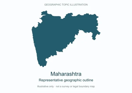 Representative geographic outline of Maharashtra; simplified geographic illustration, not an official boundary map.