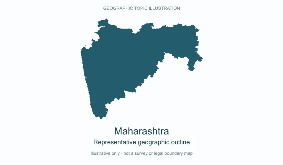 Representative geographic outline of Maharashtra; simplified geographic illustration, not an official boundary map.