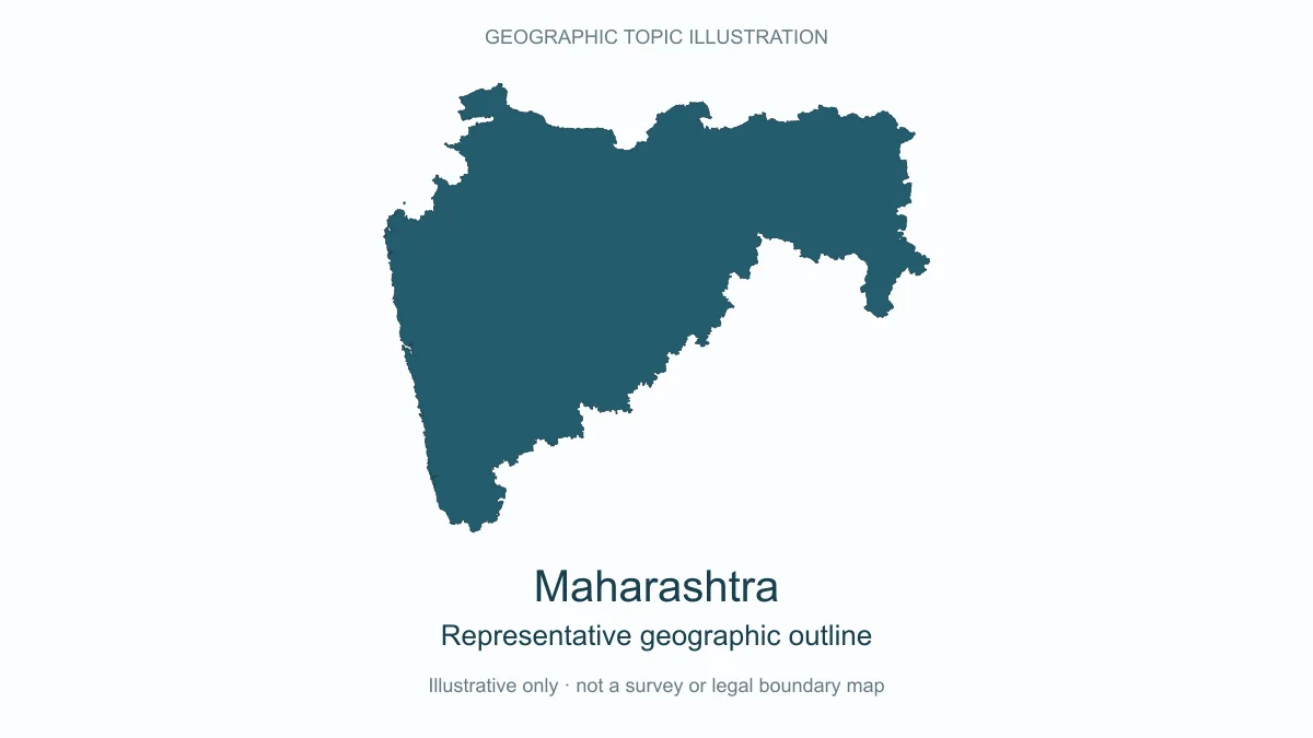 Representative geographic outline of Maharashtra; simplified geographic illustration, not an official boundary map.