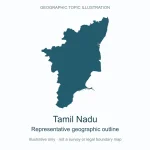 Representative geographic outline of Tamil Nadu; simplified geographic illustration, not an official boundary map.