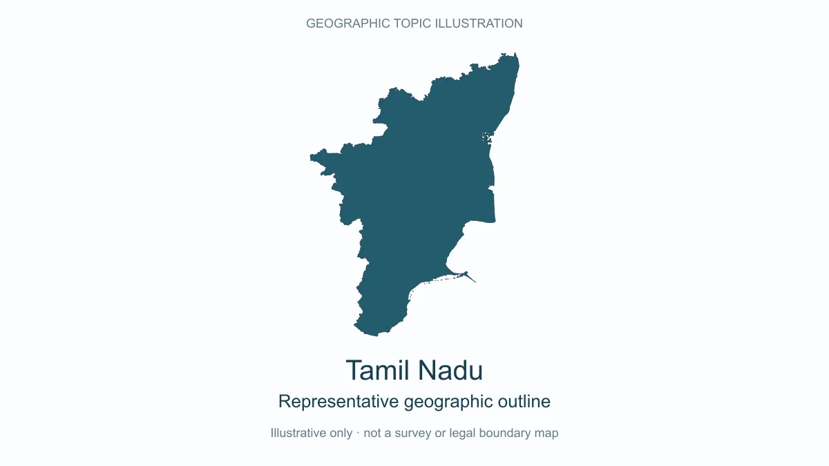 Representative geographic outline of Tamil Nadu; simplified geographic illustration, not an official boundary map.