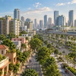 AI-generated representative illustration of urbanisation and city growth; not an event photograph.