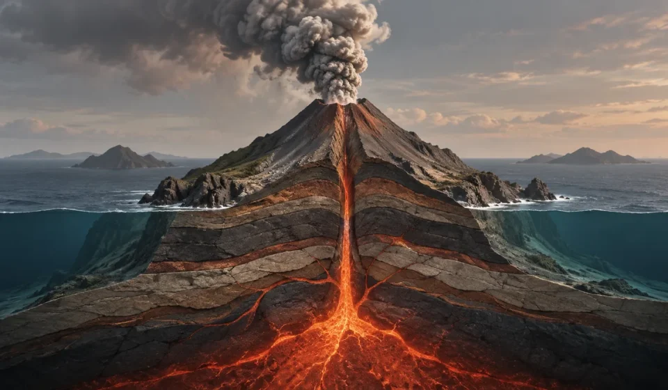 AI-generated representative illustration of volcanoes and volcanology; not an event photograph.
