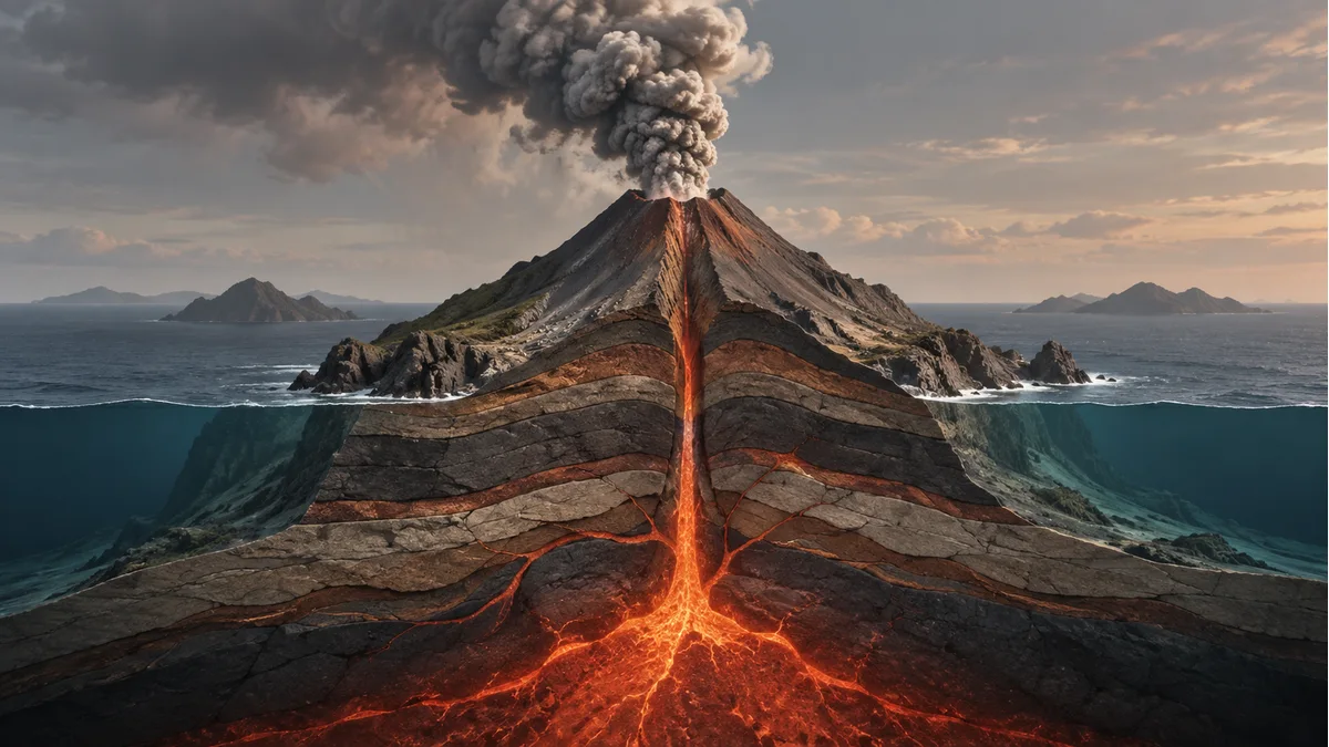 AI-generated representative illustration of volcanoes and volcanology; not an event photograph.